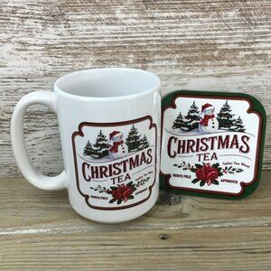 Christmas Tea 15 Oz Ceramic Mug &  Hardboard Coaster Set
